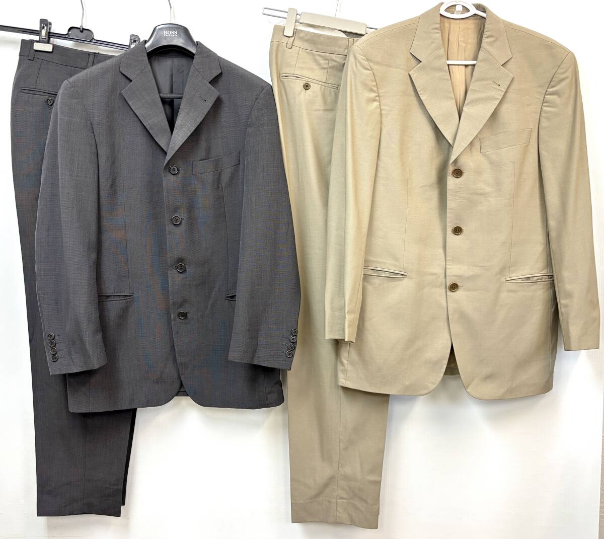 M943/HUGO BOSS ヒューゴボス セットアップ 2点セット/グレー ベージュ/シルク ラナウール/シグマ/ソクラテス/スーツ ジャケット ズボン拍卖