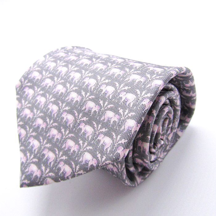 ジムトンプソン ブランド ネクタイ 総柄 動物柄 ゾウ リーフ柄 シルク PO メンズ グレー JIM THOMPSON拍卖