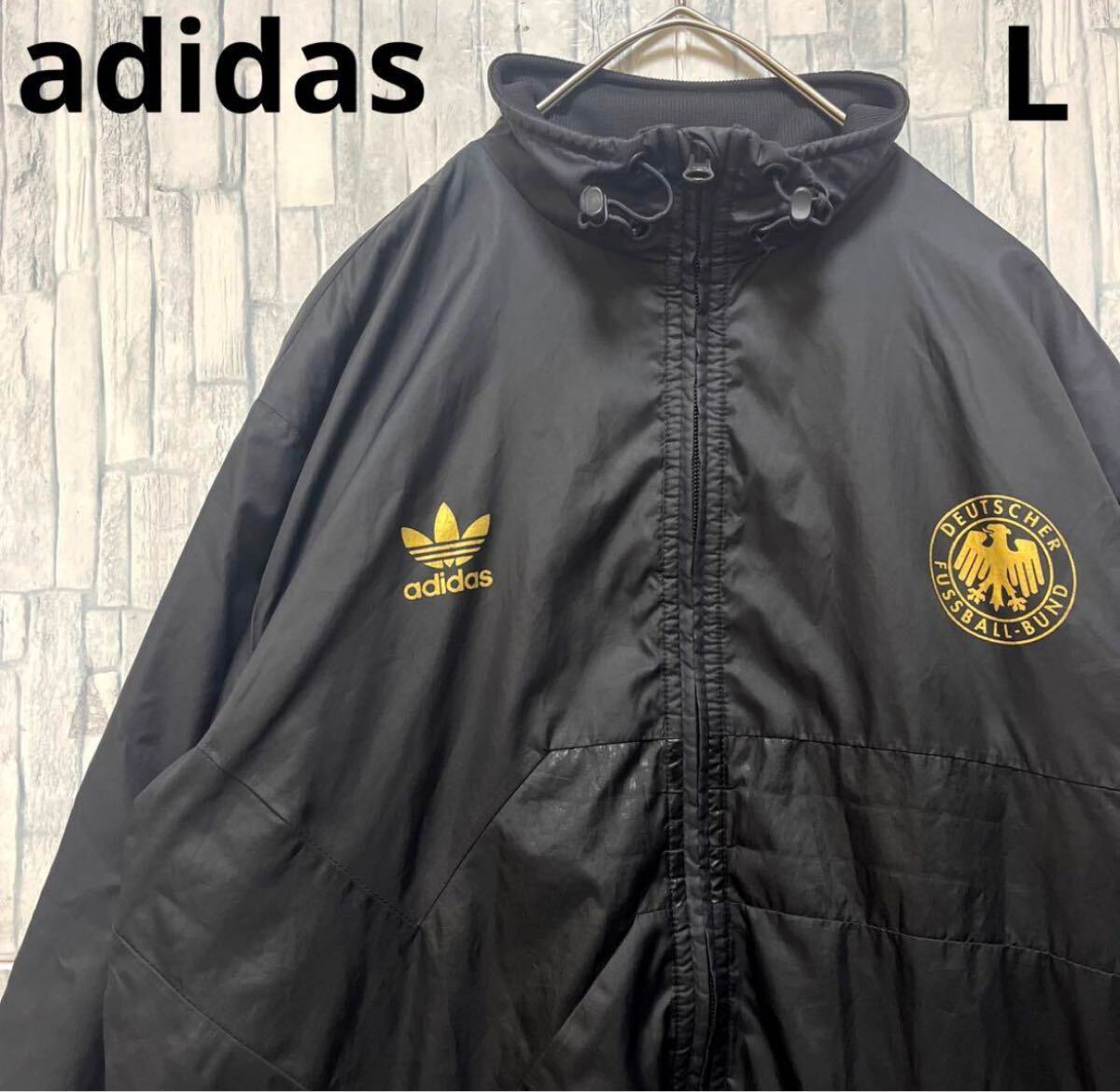 adidas アディダス サッカー ドイツ代表 フルジップ ナイロンジャケット L シンプルロゴ トレフォイル トレーニングウェア ドローコード拍卖