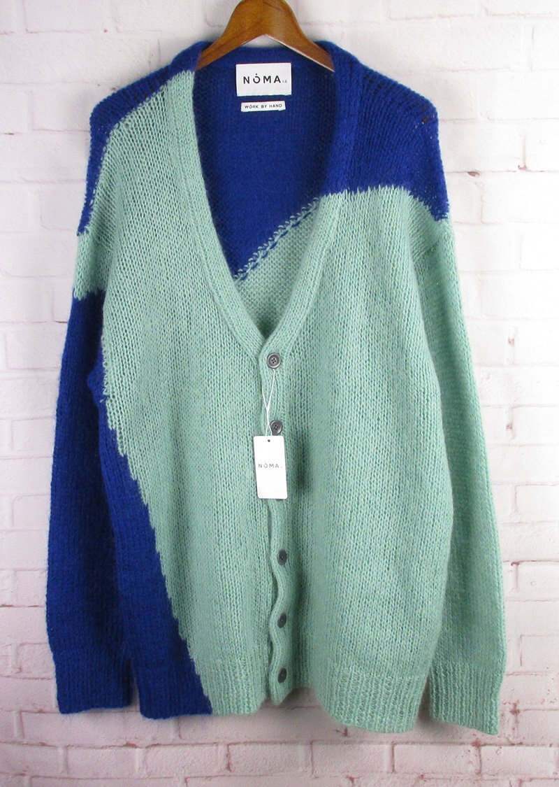 LFW26564 NOMA t.d. ノーマティーディー N34-KN01 ハンドニット モヘヤ カーディガン グリーン系×ブルー系 3 未使用拍卖