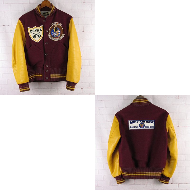 LFJ26654 THE REAL McCOY'S リアルマッコイズ 袖革 スタジャン エンジ系×オレンジ系 36 REGULAR拍卖