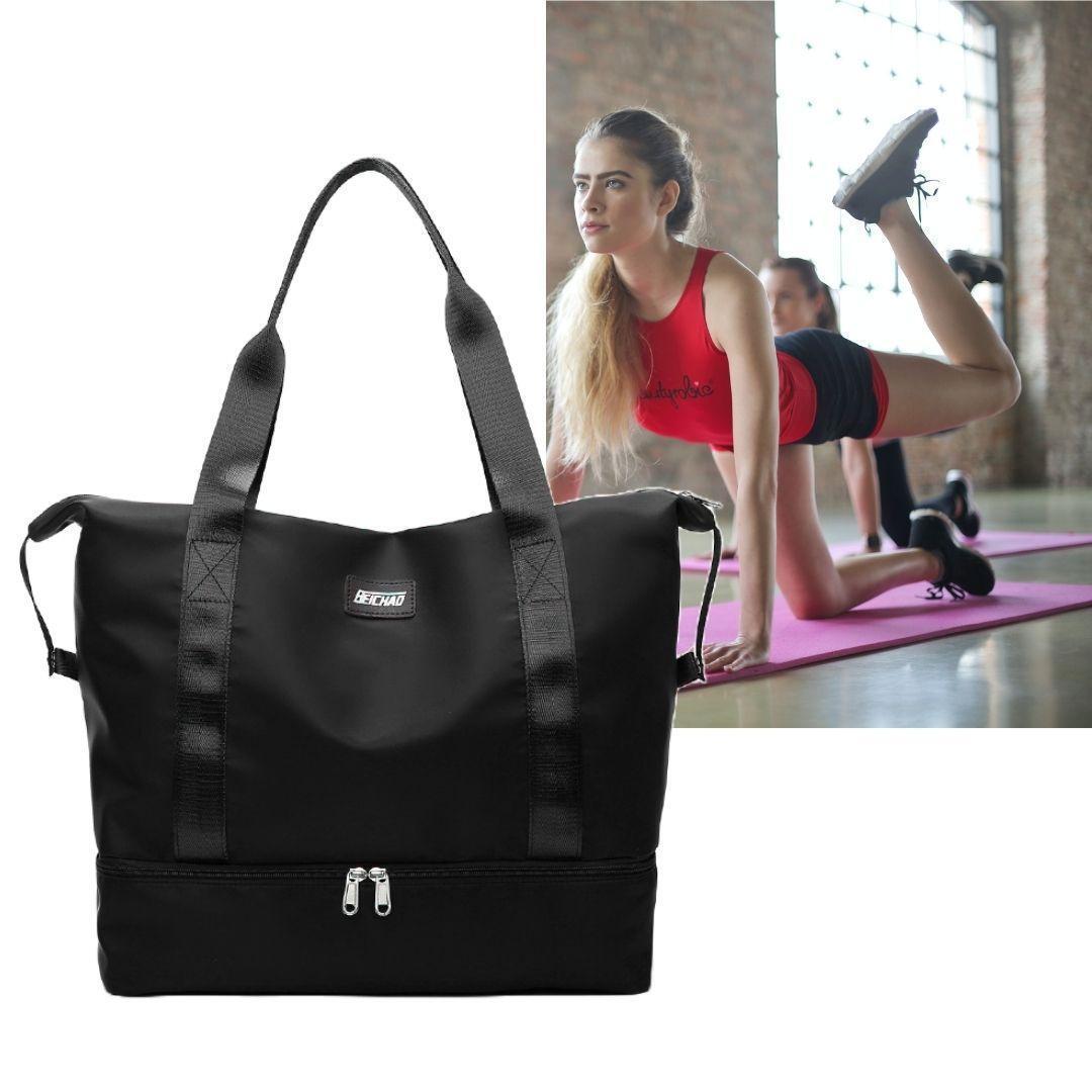 【新品】トートバッグ ジム トラベル シューズ収納 レディース<ブラック>マザーズバッグ 大容量 出張 旅行 合宿 キャリーバッグ 35L 黒拍卖