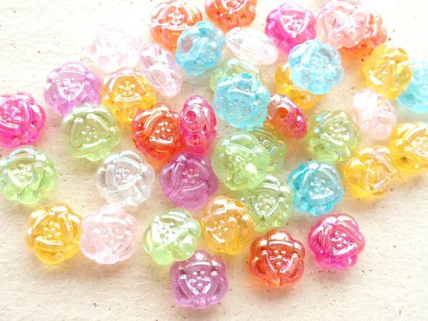 即決 100個 キラキラ お花ビーズ 穴有りミックスカラー★アクリル パーツ ハンドメイド アクセサリー 資材 バラ拍卖