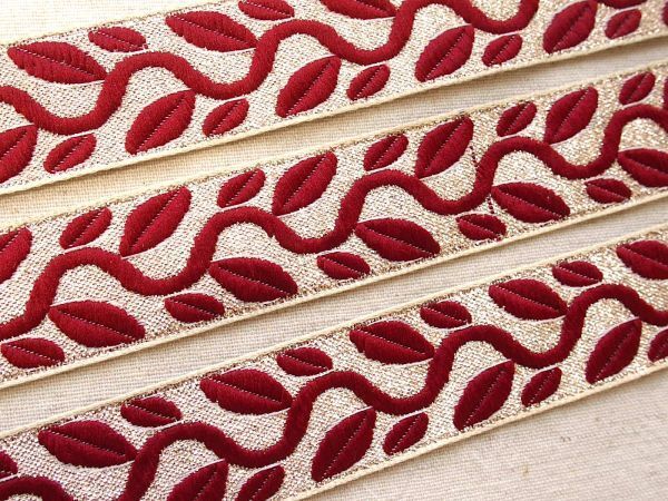 即決 50cm〜 インド刺繍リボン チロリアンテープ 葉 赤茶☆手芸 エスニック チチカカ 民族衣装拍卖