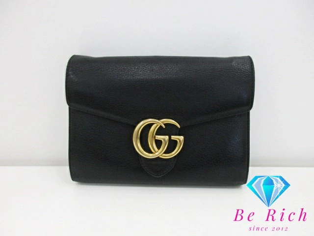 グッチ GUCCI チェーン ウォレット 二つ折り 財布 401232 GG マーモント ブラック 黒 ロゴ レザー 【中古】【送料無料】 bs3616拍卖