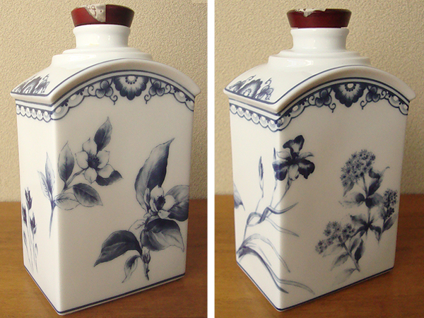 Masuda 横濱増田窯 ブルー & ホワイト 箱根 草花文 陶器ボトル コルク栓 貴重品 横浜焼 横浜染付拍卖