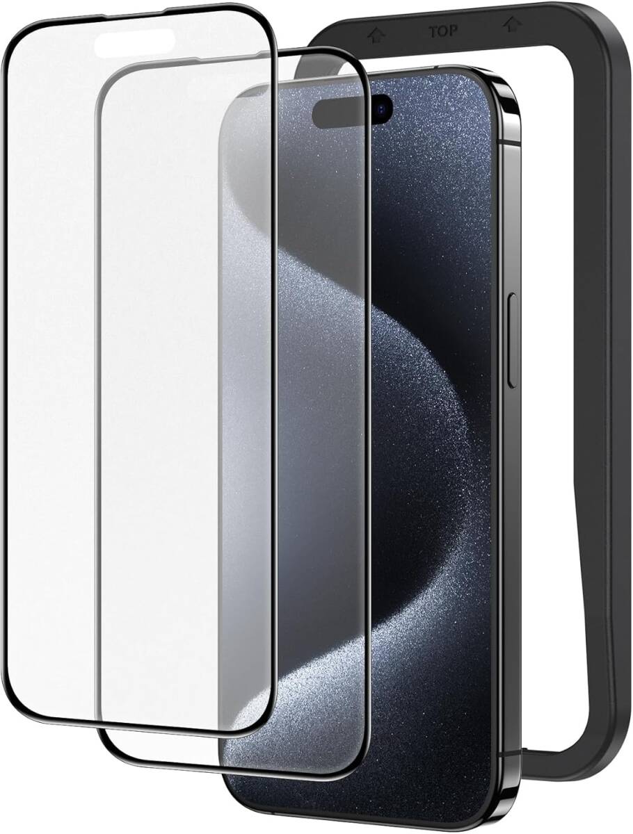 アンチグレア iPhone 15 Pro Max用 ガラスフィルム 全面保護 反射防止 黒縁あり ガイド枠付き 2枚セット (6.7インチ)対応 I236拍卖