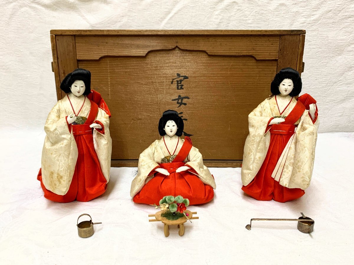 16309/京都丸平 御雛人形細工司 橋本幸三郎 雛人形 官女三人 昭和7年 共箱 お雛様 ひなまつり 日本人形 時代 古美術拍卖