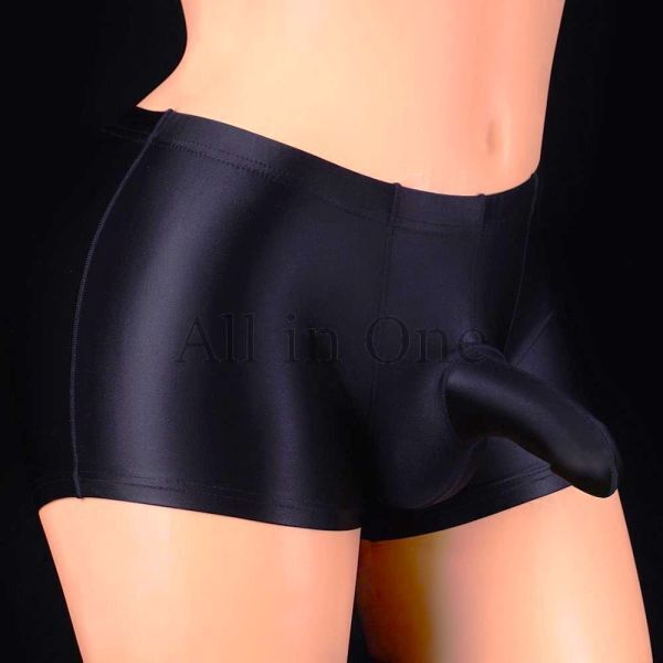 163-80-27 高品質 高光沢 メンズ ボクサー ブリーフ ショーツ【ブラック,M/Lサイズ】男性 下着 インナー ゲイ サオ付き アンダーウェア .1拍卖