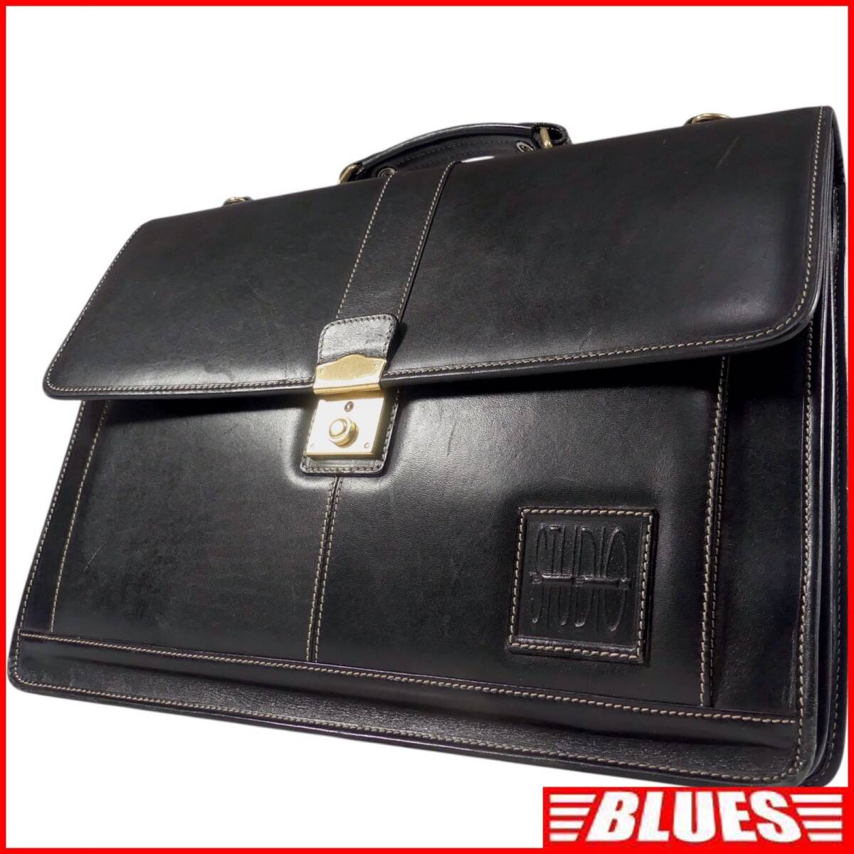 即決★STUDIO★オールレザービジネスバッグ 2way スタジオ メンズ 黒 ショルダーバッグ 本革 ブリーフケース 本皮 通勤 カバン 出張 鞄拍卖