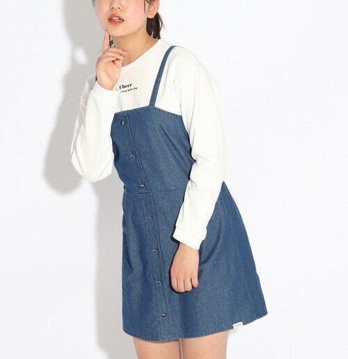 新品2点セット PINK-latte ジャンスカ+トップスセット ブルー(492) 02(165cm) 定価4730円拍卖