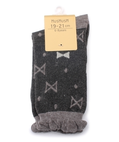 新品 HusHusH リボンドット柄ソックス チャコールグレー(114) 19(19~21cm)  定価439円拍卖