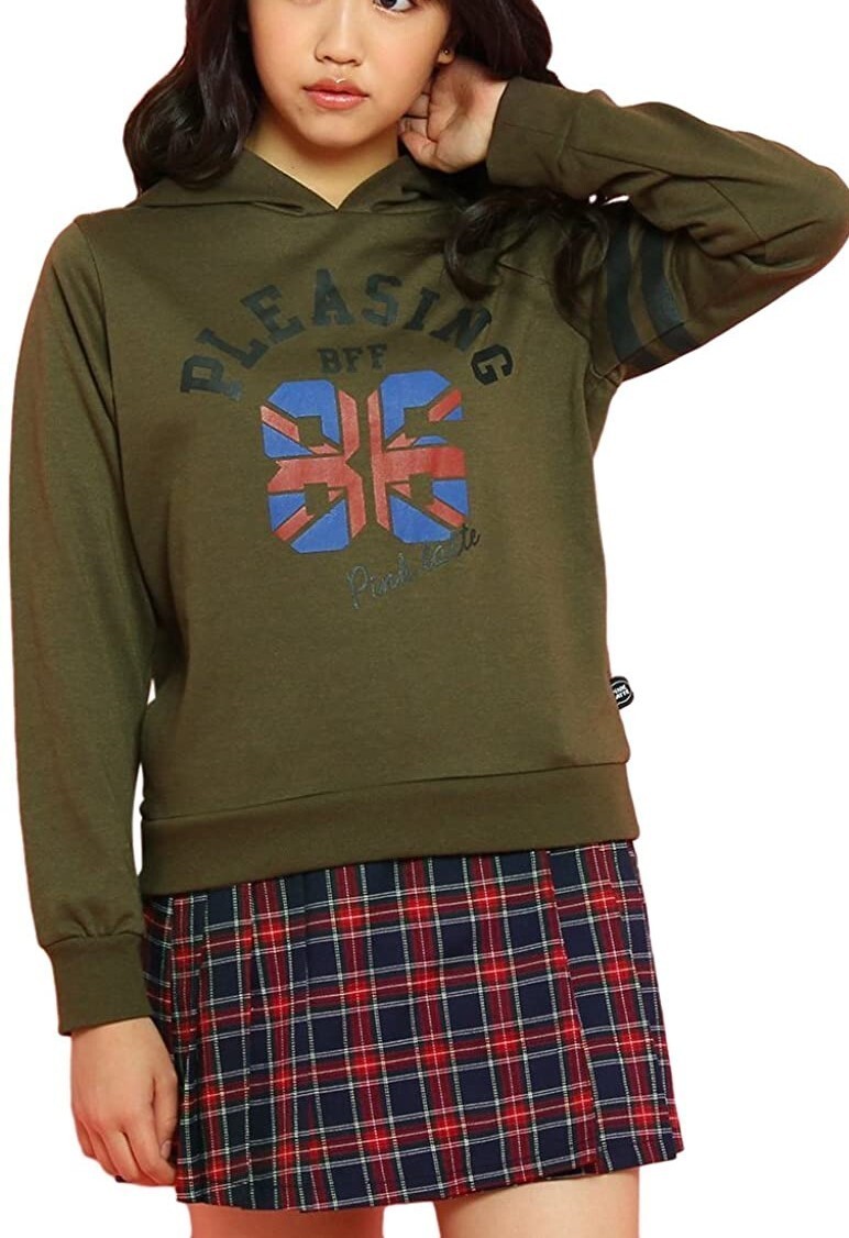 ラスト 新品 PINK-latte ロゴスウェットパーカー カーキ(027) XXS(140㎝) 拍卖