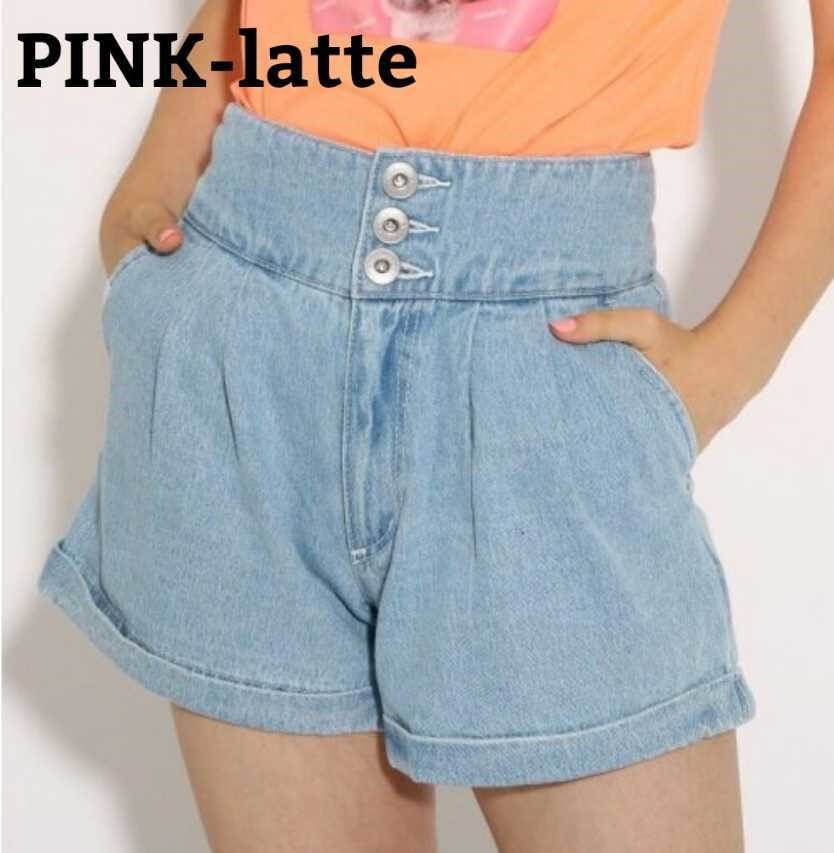 新品 PINK-latte ハイウエスト ショートパンツ ライトブルー(491) 15(XS150cm) 定価3289円拍卖