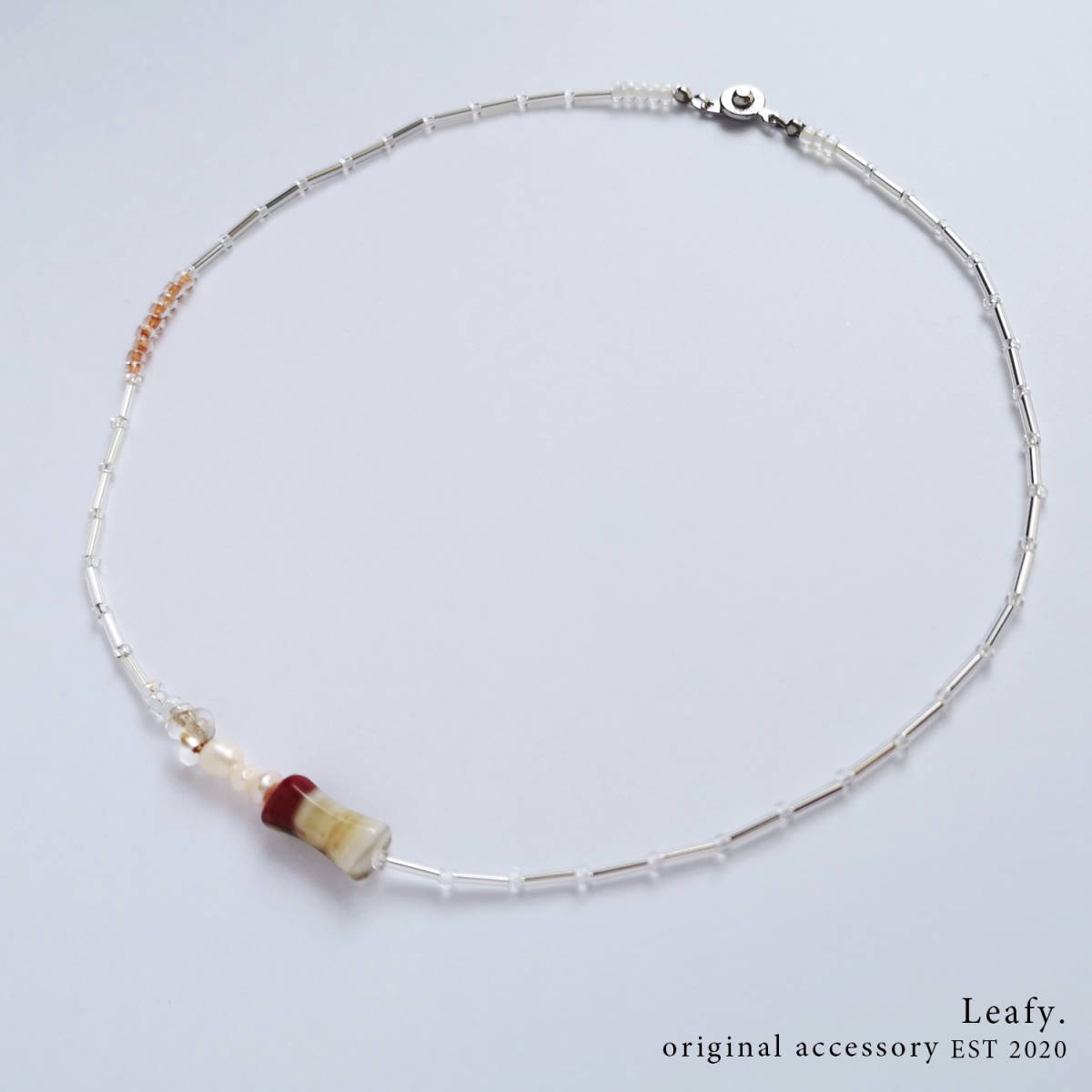 淡水パールとチェコ製ビーズの春夏クリアビーズネックレス ビーズアクセサリー クリアビーズ 透明感拍卖