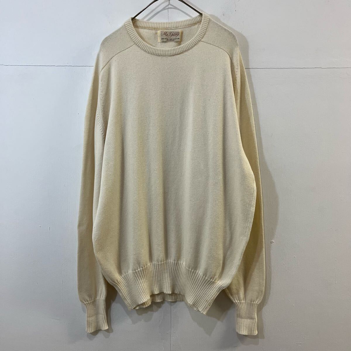 VINTAGE Mc george スコットランド製 ニットセーター コットンニット ラグランスリーブ 生成 マックジョージ【レターパックプラス郵送可】T拍卖