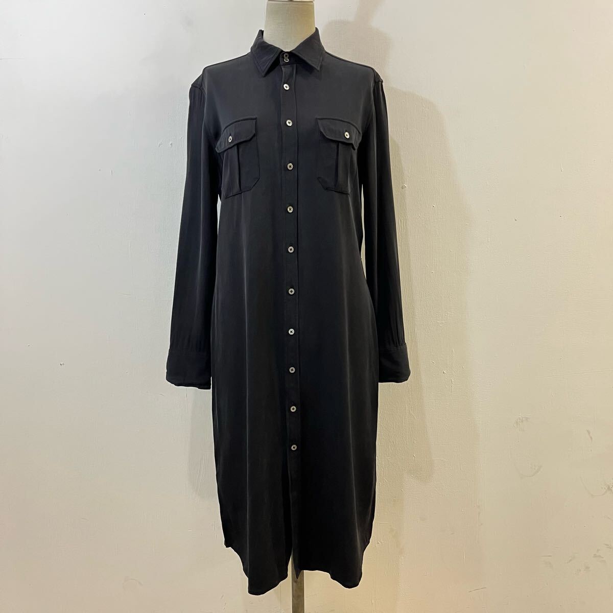 Ralph Lauren シルクワンピース ロングワンピース シャツワンピース ストレッチ 伸縮性 長袖 ラルフローレン【レターパックプラス郵送可】T拍卖
