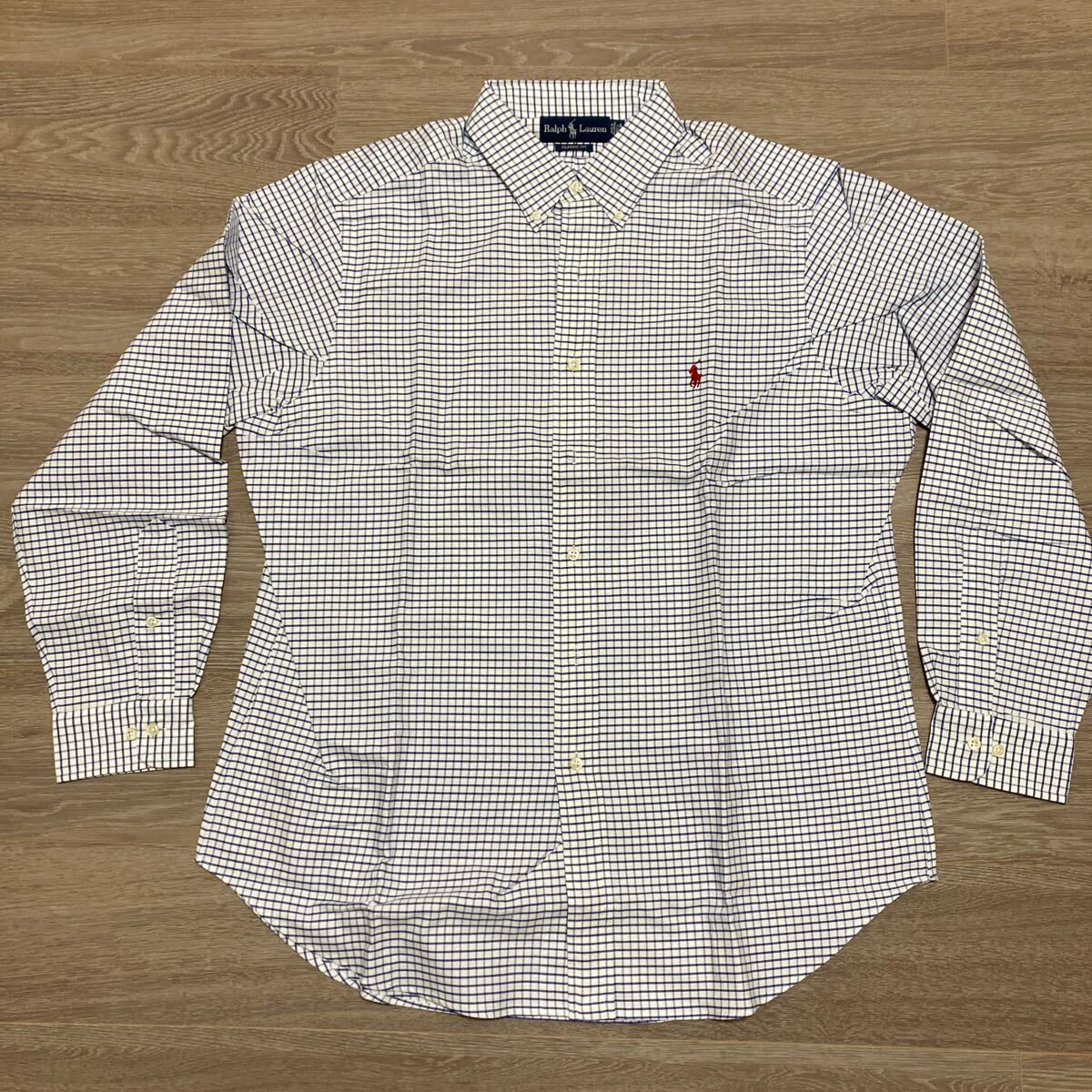 新品未使用POLO RALPH LAURENポロラルフローレン 長袖ボタンダウンオックスフォードシャツ 青チェック柄 16.5(16 1/2) 34/35アメリカ購入品拍卖