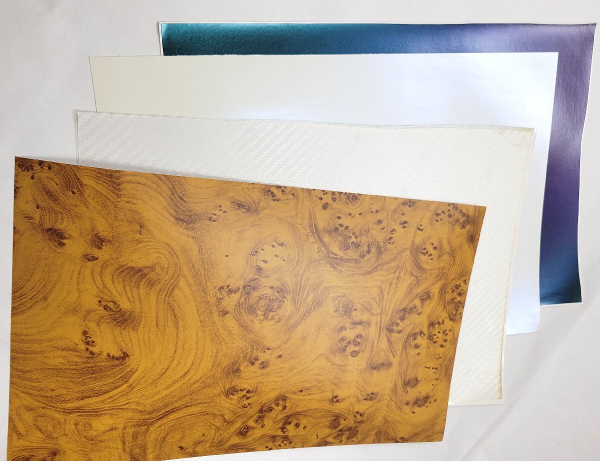 A4 カーラッピングシート 4枚セット H パールホワイト 木目 カーボン調クリア マジョーラ ラッピング サンプル カスタム DIY拍卖