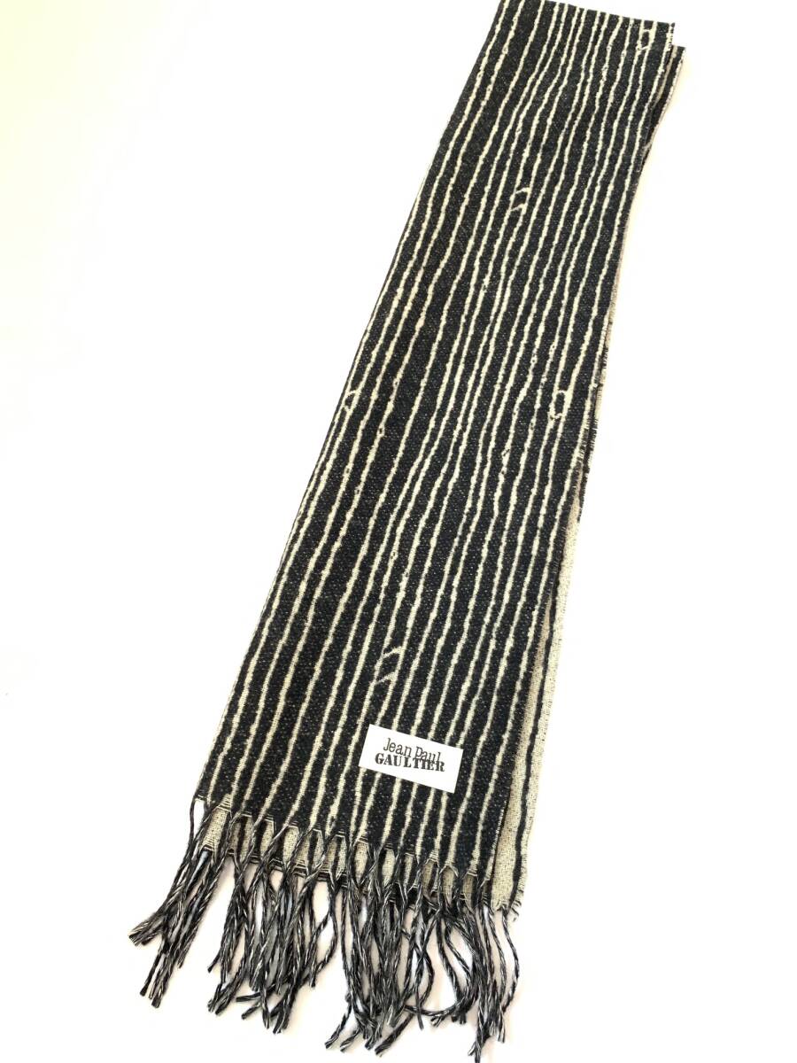 Jean Paul GAULTIER ジャンポールゴルチエ ゴルチェ 黒 白 ストライプ マフラー ストール アクセサリー archive muffler拍卖