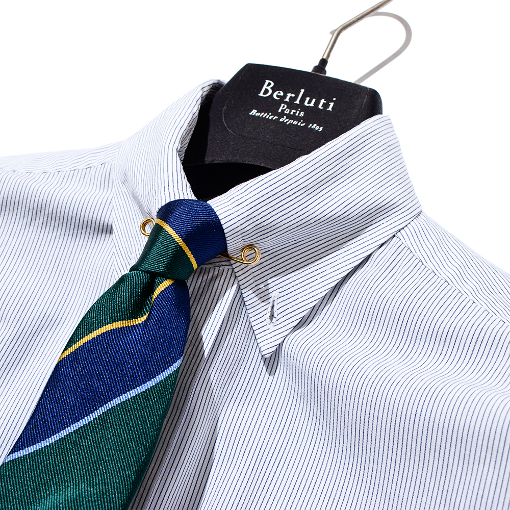 CRICKET クリケット 38 細ストライプ 白×ブルー ボタンダウン シャツ 日本製 MADE IN JAPAN ピュアコットン100% TWO PLY CLOTH拍卖