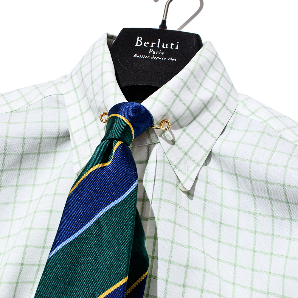 レア色柄!BEAMS F × ORIAN 15/38 幅広の格子チェック グリーン B.D. シャツ MADE IN ITALY COTTON100% イタリア製 ビームスエフ オリアン拍卖