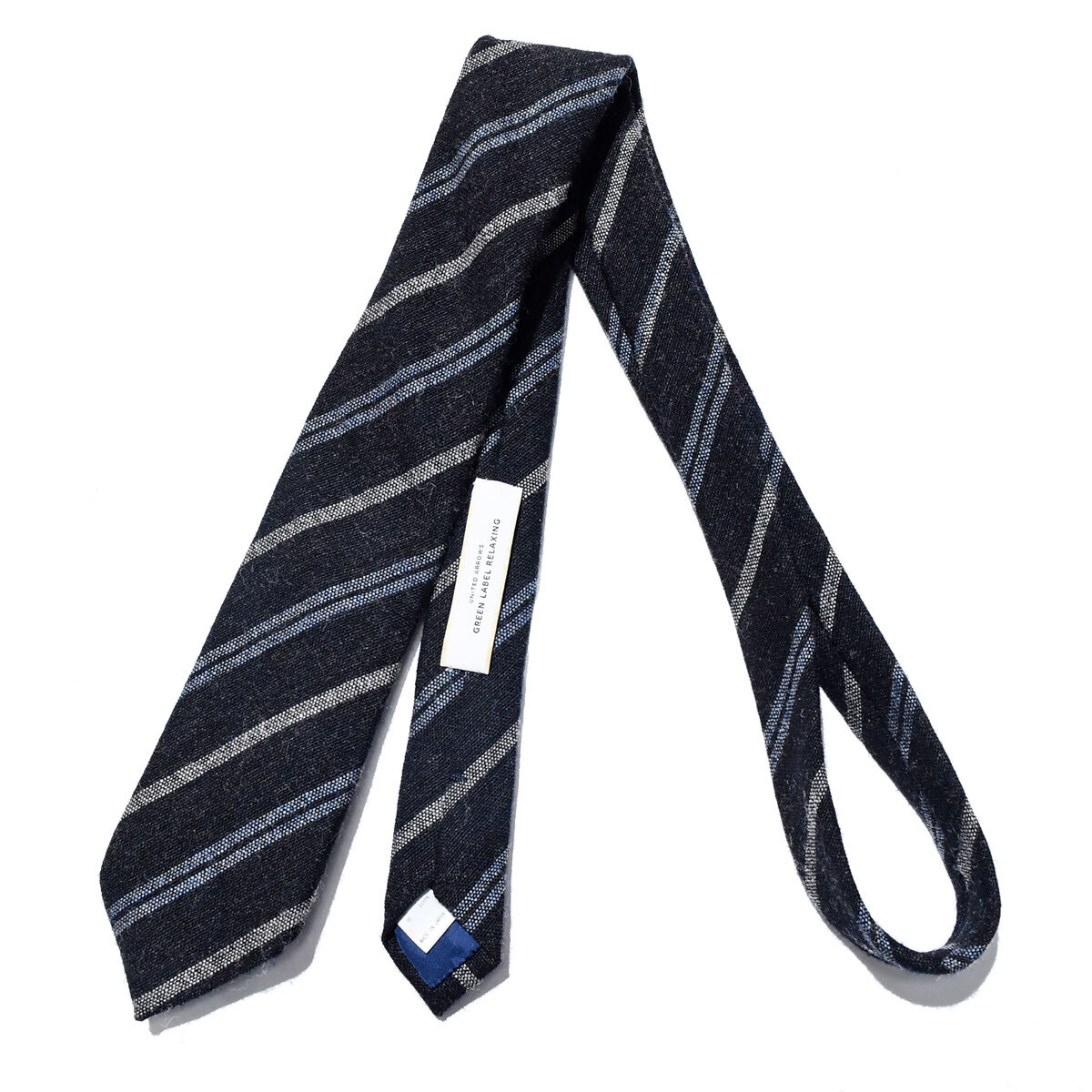 イタリア生地!ユナイテッドアローズ ウール100% レジメンタル ネクタイ green label relaxing × Cesare Gatti ブラック × ネイビー 拍卖