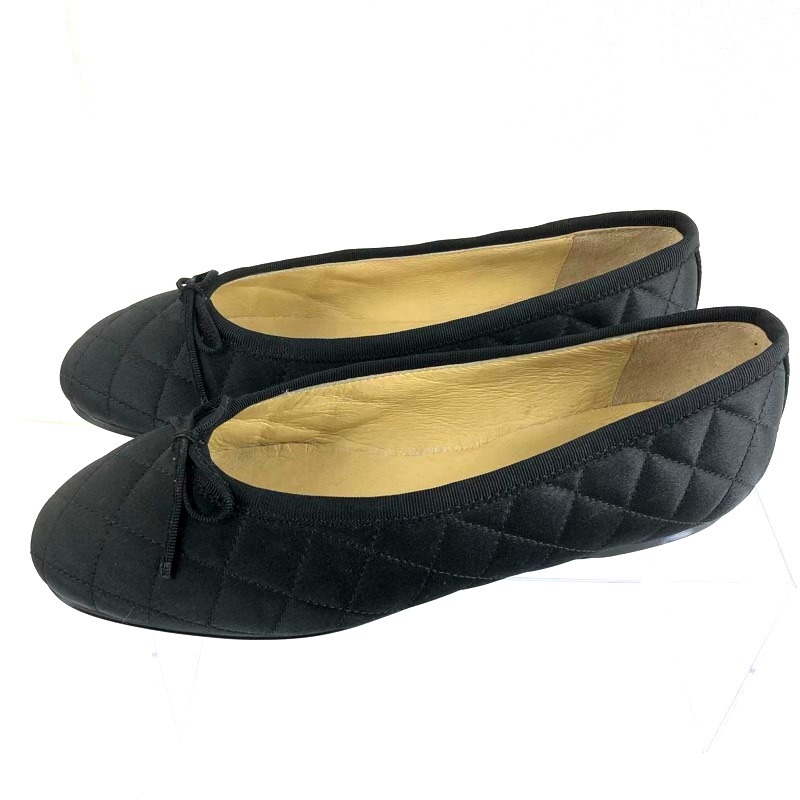 ワンダフルワールド WONDERFUL WORLD バレエシューズ フラットシューズ キルティング リボン付き ブラック 黒色 Lサイズ 901633拍卖