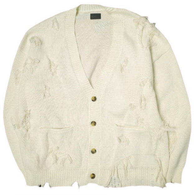 Danke Schon ダンケシェーン 23AW PREMIUM COTTON OVERSIZE DAMAGE KNIT CARDIGAN ダメージニットカーディガン 23A-KNL008-DS ホワイト拍卖