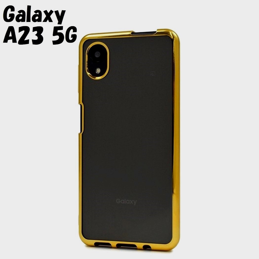 Galaxy A23 5G:メタリック カラー バンパー 背面クリア ソフトケース★ゴールド 金拍卖