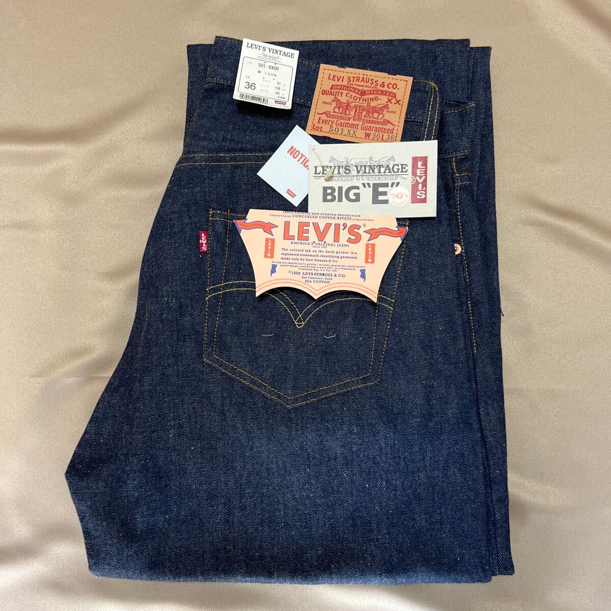 デットストックリーバイス LEVIS 501XX w36L36赤ミミBIGE 50sモデル製造96年拍卖