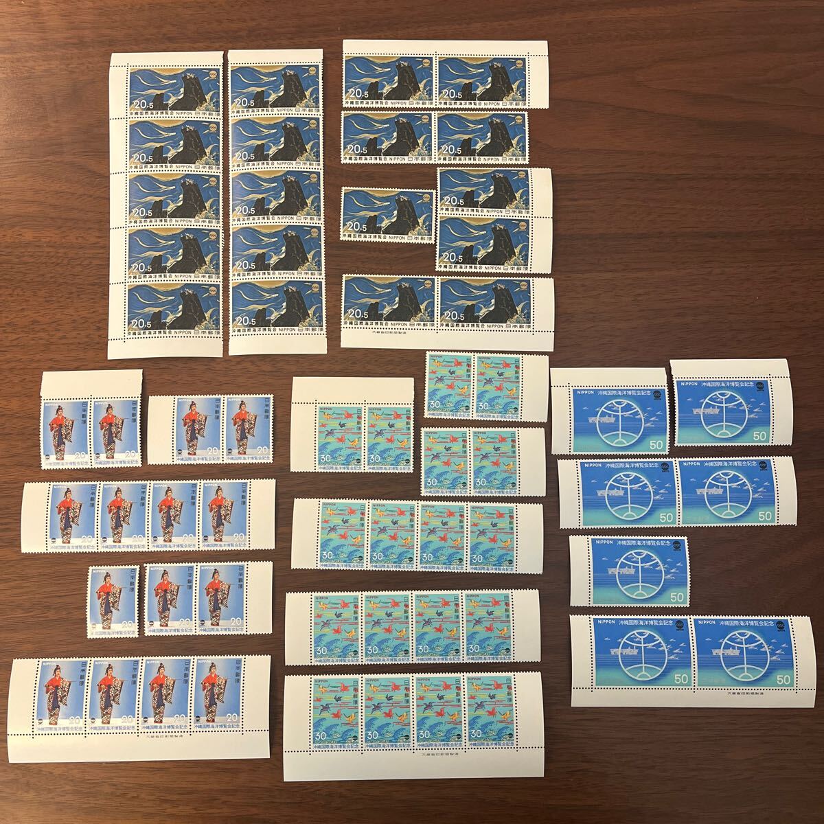 切手 沖縄国際海洋博覧会記念 EXPO75 4種 59枚 額面1,570円 1975 銘板付き 4枚拍卖