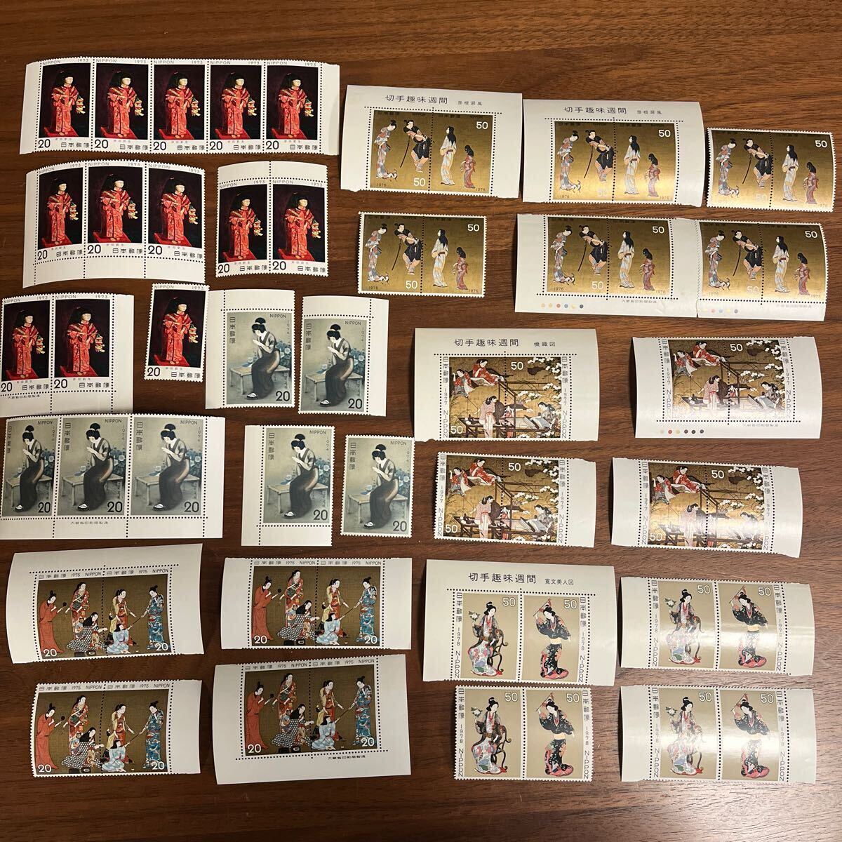 切手 切手趣味週間 1973-1978年 6年分 6種 56枚 額面1,960円 カラーマーク付き 3枚 銘板付き 5枚拍卖