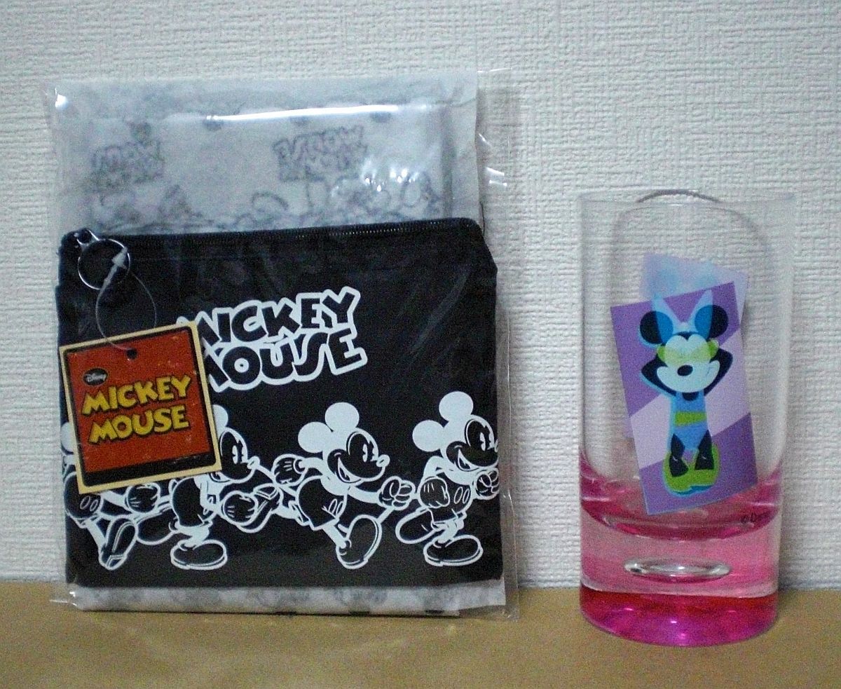 ①ミッキーマウス エコバッグ+ポーチ②ミニーマウス 気泡入りグラデーショングラス ◇ディズニー ◇コップ ペン立て フラワーポットに拍卖