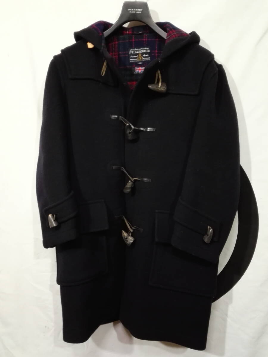 90s ivy leaguers club メルトンウール ダッフルコート フリー(L~XL) ダークネイビー 裏チェック 英国製 大きいサイズ 《美品》 拍卖
