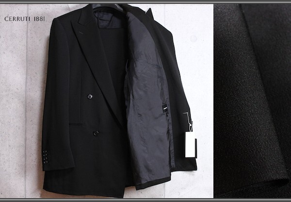 新品 オンワード樫山 CERRUTI 1881/チェルッティ 無地 フォーマル ダブル スーツ46L/AB5/やや幅広M/黒/6.1万円/セルッティ拍卖