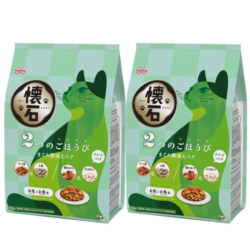 ペットライン 懐石 2つのごほうび まぐろ節添えペア キャットドライ グルメ【 国産/小分け/トッピング】 650g 2袋 (まとめ買い)拍卖