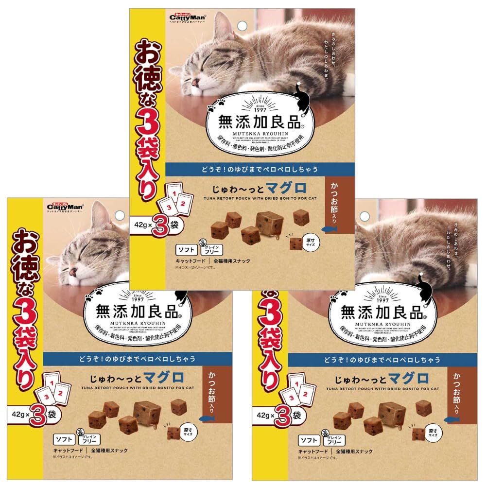 キャティーマン 無添加良品 じゅわ~っとマグロ かつお節入り 126g(42g×3袋入り)×3セット拍卖