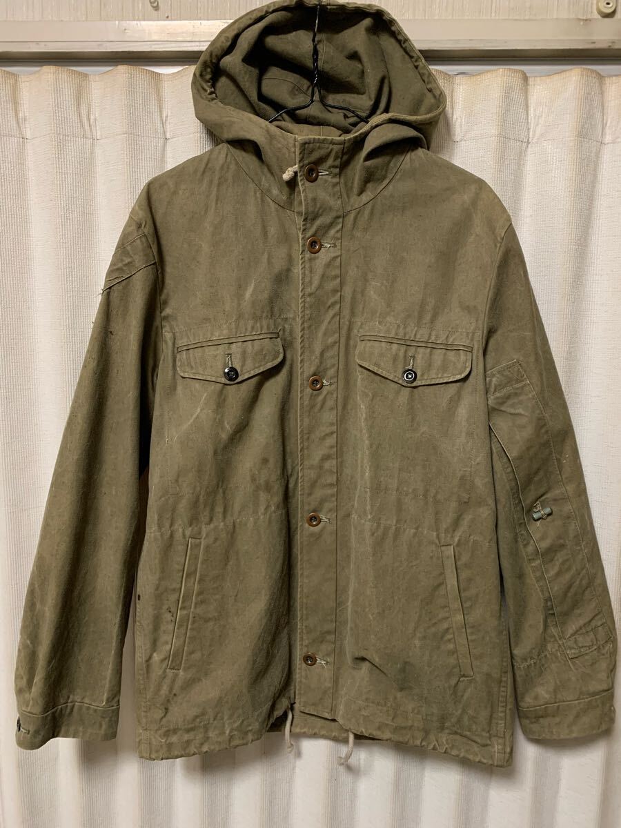 激希少 FRANK LEDER VINTAGE TENT MATERIAL FOOD JACKET NATURAL BROWN サイズS フランクリーダー フードジャケット カバーオール ドイツ製拍卖
