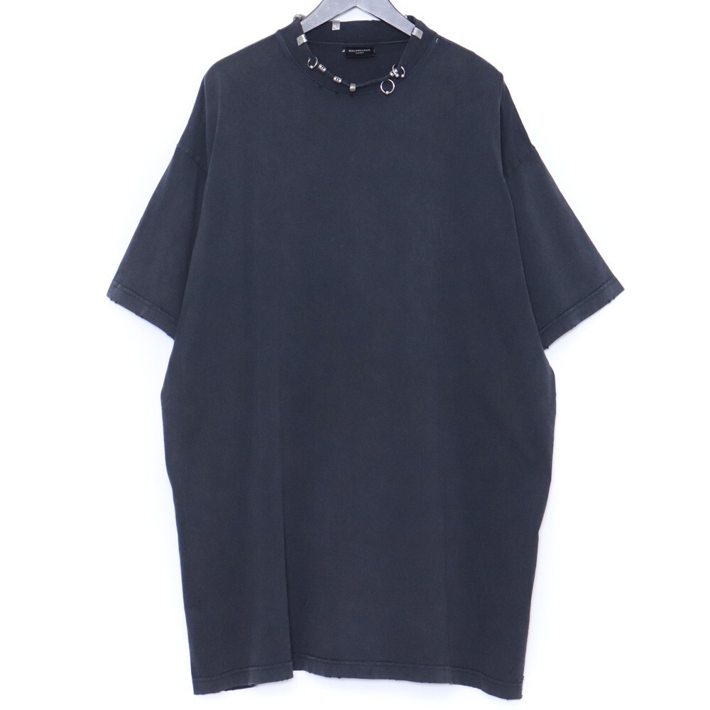 BALENCIAGA Pierced オーバーサイズTシャツ サイズ4 ブラック 761460 TPVD4 バレンシアガ ピアス装飾 半袖カットソー t-shirt tee拍卖