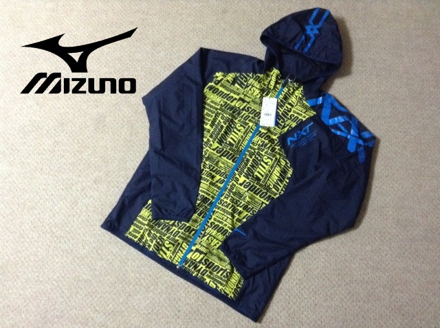 ★新品★ミズノ トレーニング ウィンドブレーカージャケット 紺色 ネイビー 2XLサイズ フーディー 部活 大会 練習 ジム MIZUNO拍卖