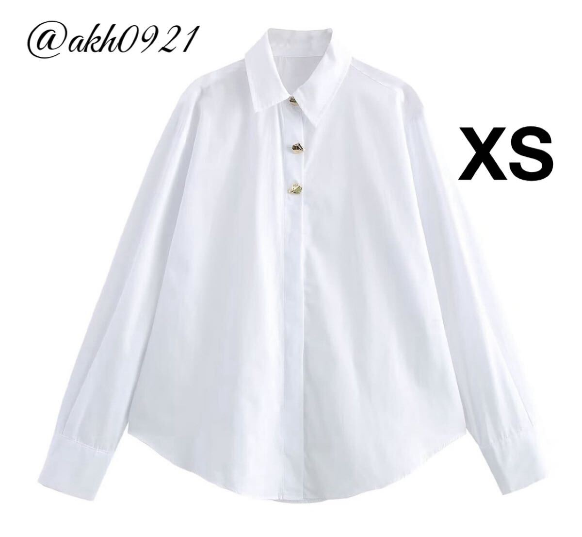 新品★2025 春新作★vintage ヴィンテージ レトロ ゴールドボタン white シャツ ブラウス トップス XSサイズ レディース★ZARA 好きな方に拍卖