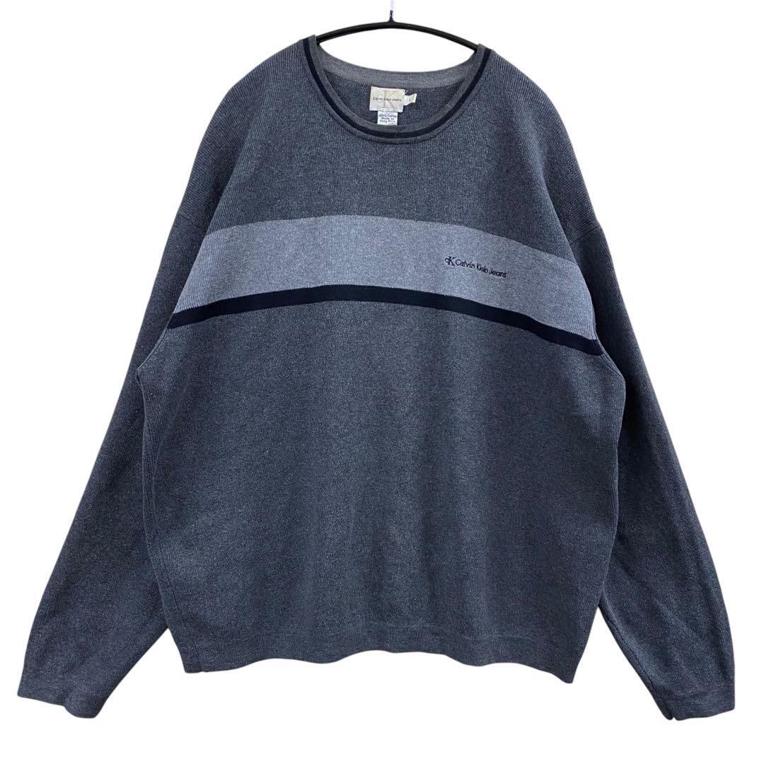 カルバンクラインジーンズ メンズニット セーター L 灰×黒 コットン【2068拍卖