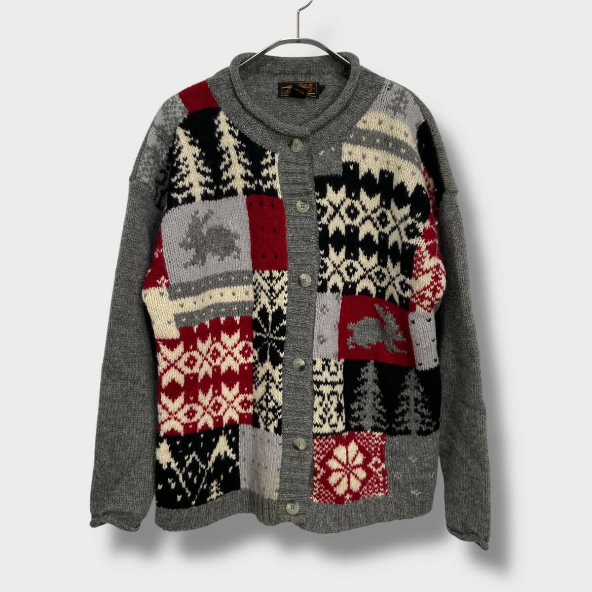 送料無料☆90s☆EddieBauer☆エディーバウアー黒タグ☆ノルディック柄カーディガン☆総柄☆黒タグ☆レディースM☆B25M拍卖