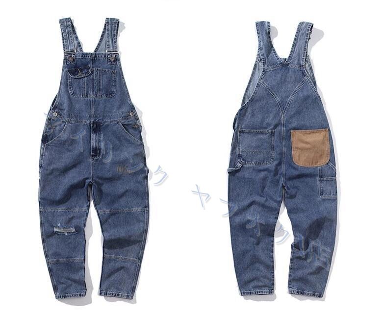☆新品アメカジ オーバーオール サロペットパンツ メンズ 大きいサイズ ワイドパンツ カラーマッチング ワークウェア ブルー M~XXL拍卖