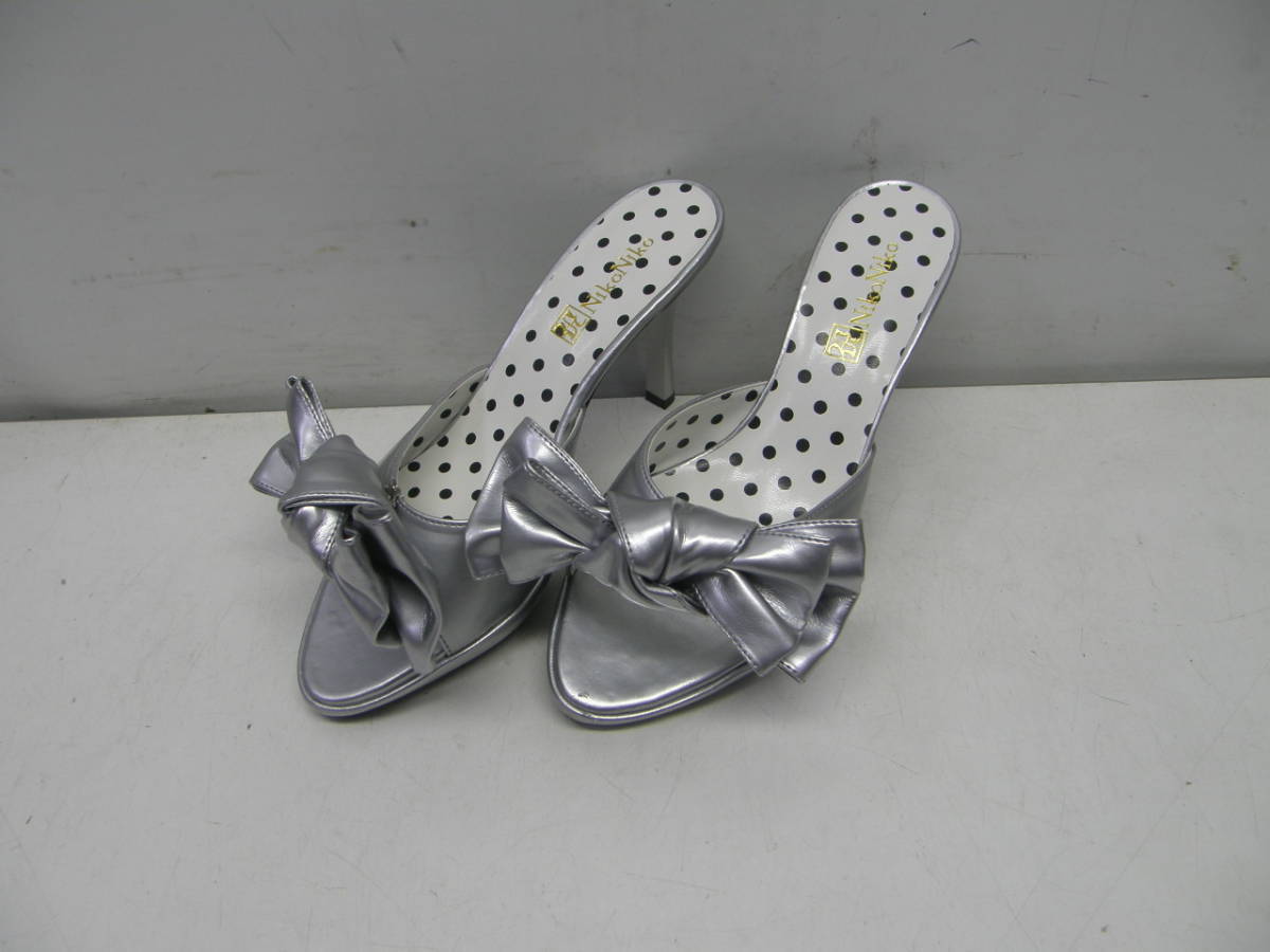 Niko Niko!可愛い!リボン付!サンダル!M-23.5cm(銀)拍卖