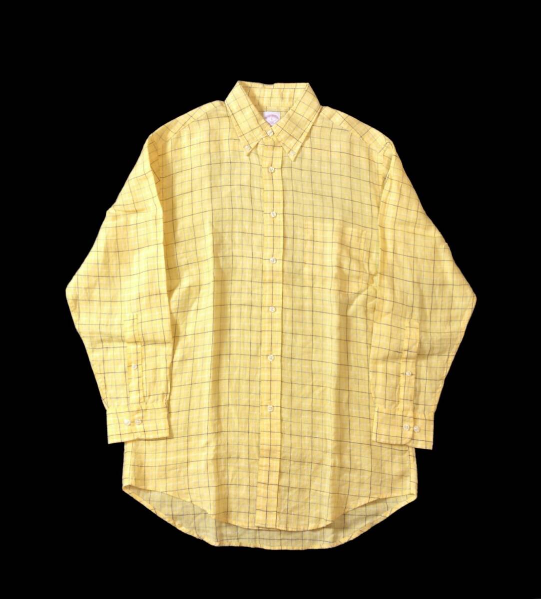 Brooks Brothers ブルックスブラザーズ リネン 麻 チェック 長袖 シャツ ボタンダウン イエロー系 メンズ S拍卖