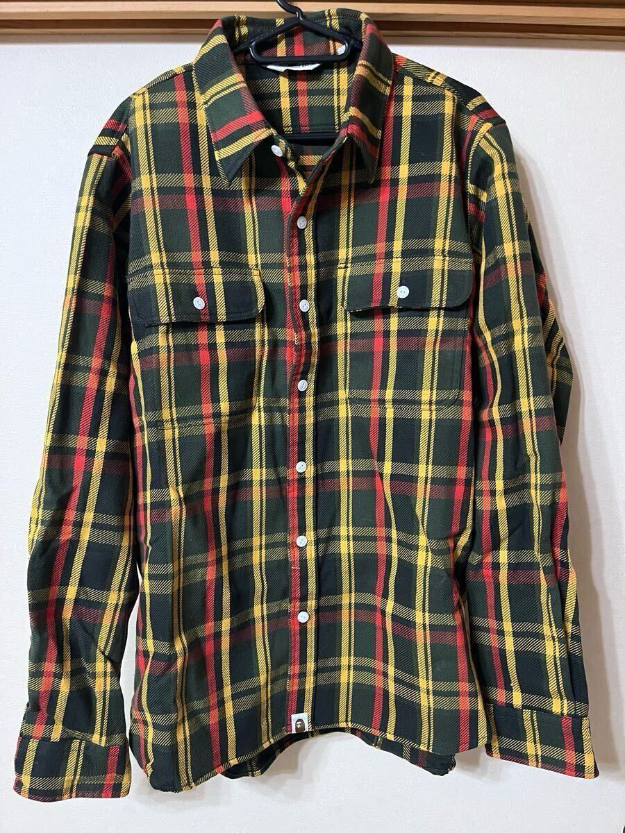 未着用品 A BATHING APE 長袖 ネルシャツ 伊勢丹チェック サイズL ア ベイシング エイプ ベイプ BAPE APE 伊勢丹限定 タグ付属 正規品拍卖