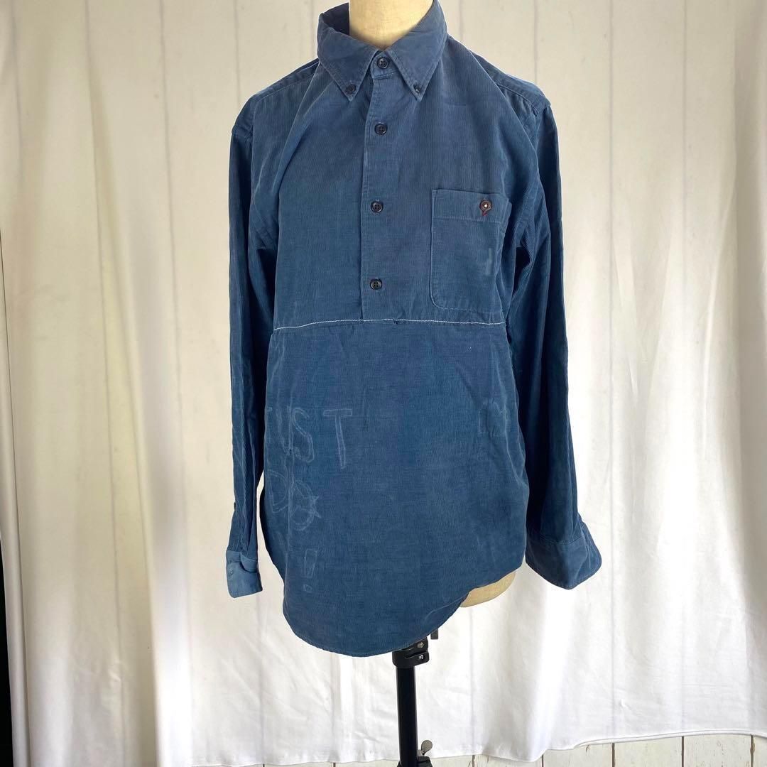 R101【リメイク】再構築 長袖 コーデュロイ シャツ 切り返しハーフボタン拍卖