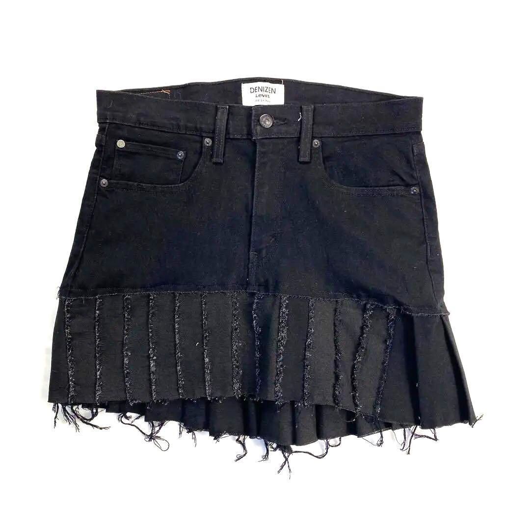 R170【リメイク】デニムスカート 再構築 ハンドメイド ブラックデニム レイヤー拍卖